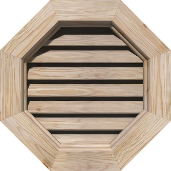 Ekena Millwork Octagonal Gable Vent Unfinished, Functional, Pine Gable Vent w/ Brick Mould Face Frame, 20"W x 20"H GVWOC20X2000SFUPI - main